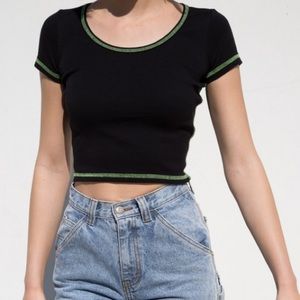 Brandy Melville Zelly Top Contrast Stitch Green